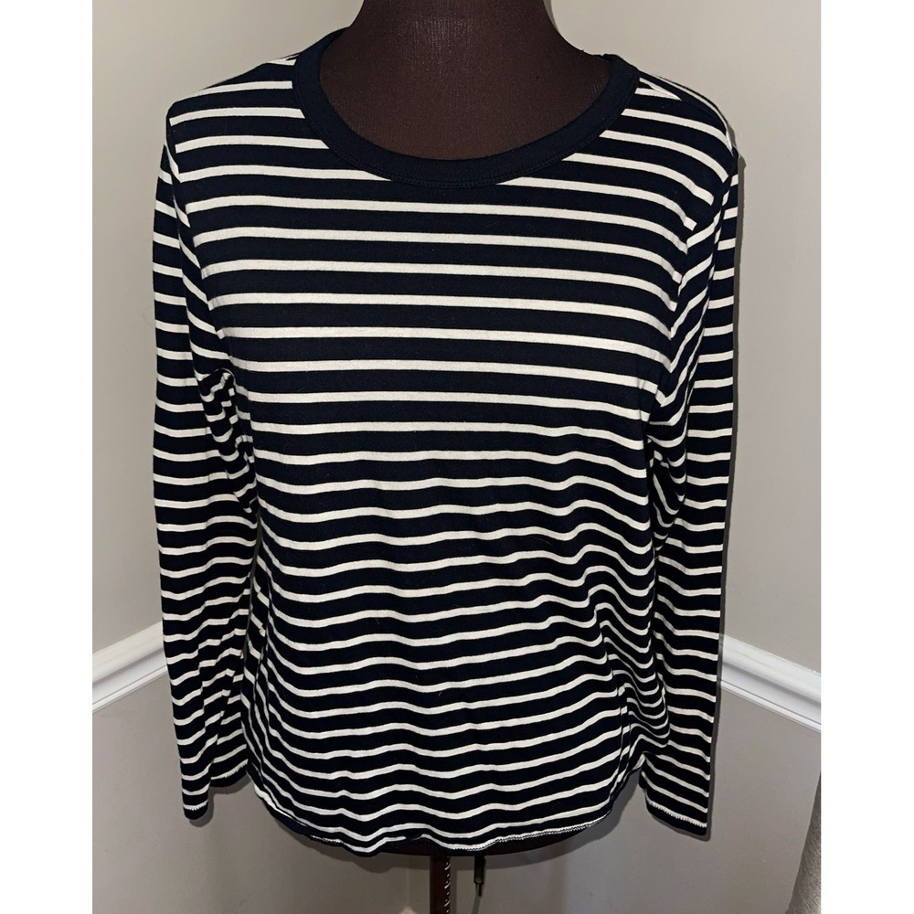 Old Navy EveryWear Striped T-Shirt Womens L Black White Crew Neck Long Sleeve